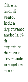 Casella di testo: Oltre ai nodi di vento, Indica rispetivamente anche la % di copertura da nubi e leventuale precipitazione in mm
